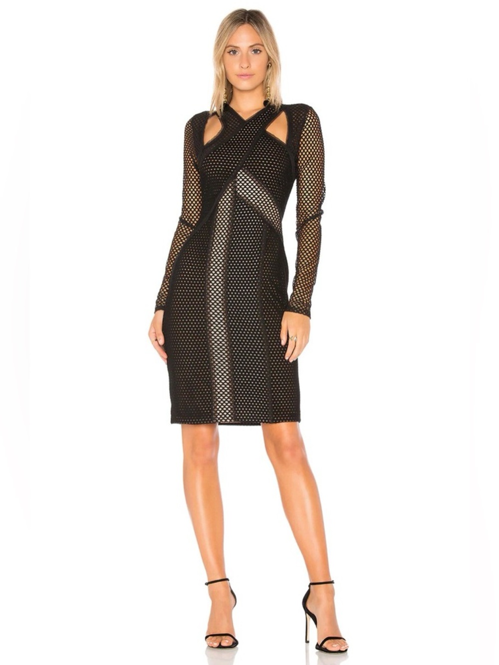 BCBGMaxAzria Black Long-Sleeve Mesh Cutout Dress